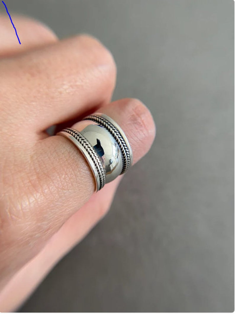 Thick Wide Band, Spinner Ring, 925 Sterling Silver Ring, Dome Ring, Chunky Fidget Meditation Ring, Silver Spinner Anxiety Rings 2-style spinner ring