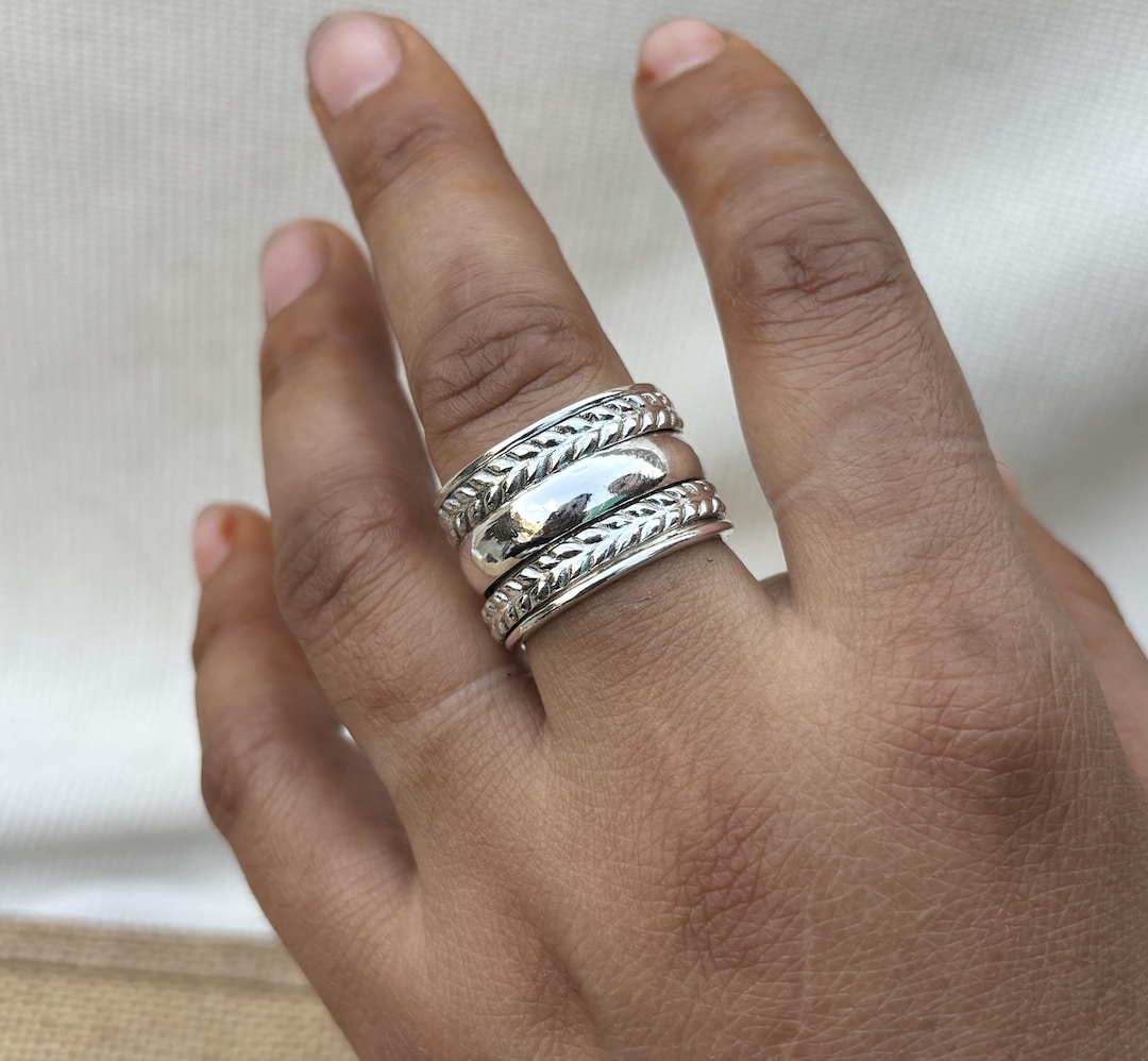 Handmade Sterling Silver Wide Band Spinner Ring: Chunky Fidget Ring ...