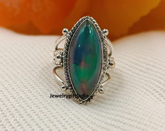 Aurora Opal Edelstein Ring, 925 Sterling Silber Bandring,