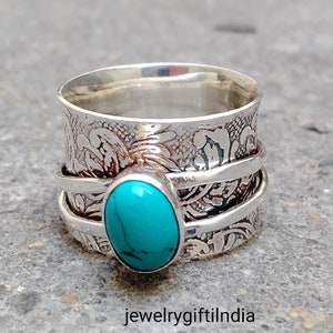 Turquoise Ring, Sterling Silver Ring for Women, Statement Ring with Stone, Gemstone Boho Ring, Bohemian Jewelry, Natural Turquoise Ring