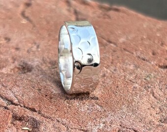 Anillo ancho de plata de ley 925 hecho a mano: joyería llamativa
