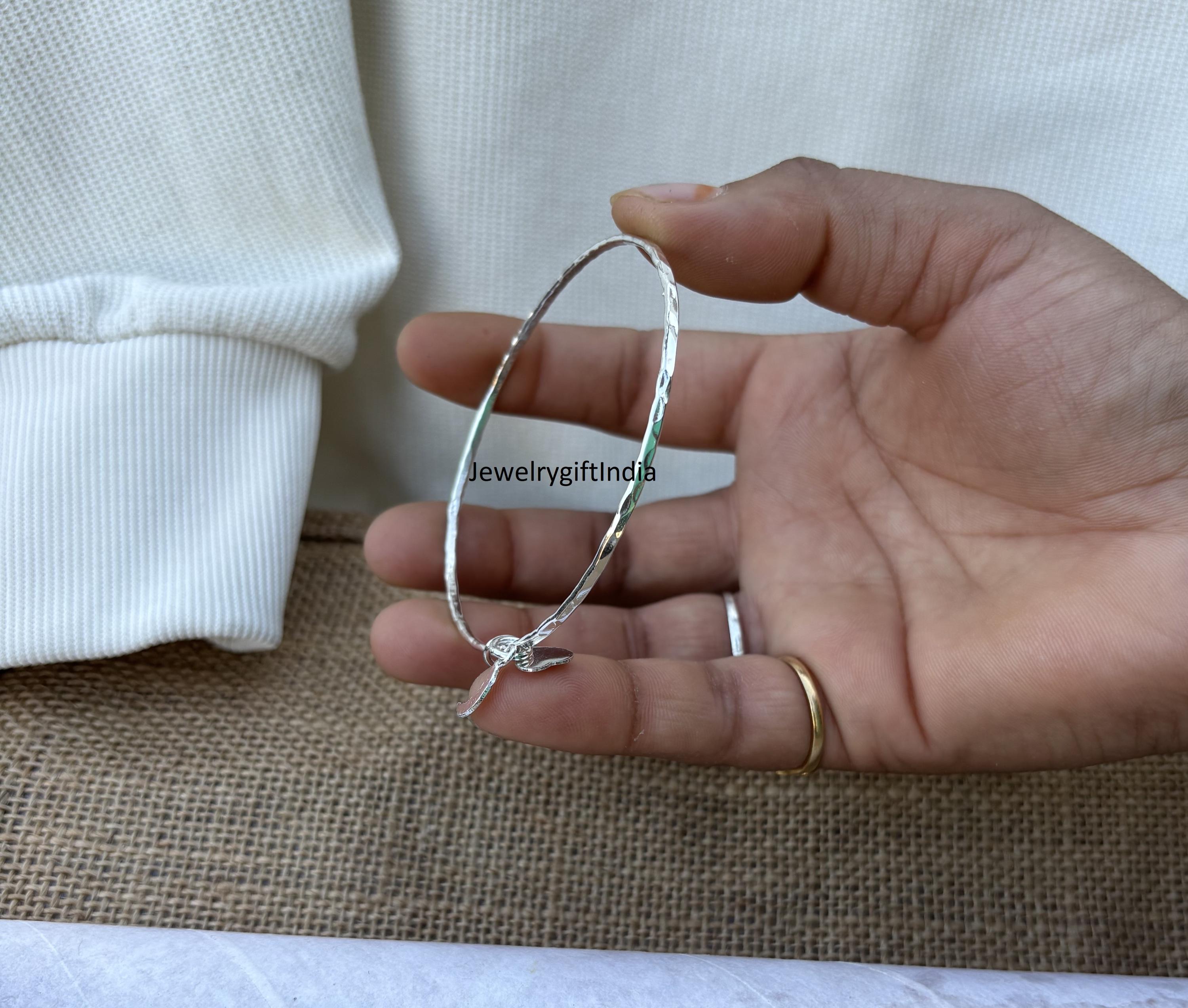 Sterling Silver Heart & Moon Bangle: Handmade Charm Bracelet - Etsy