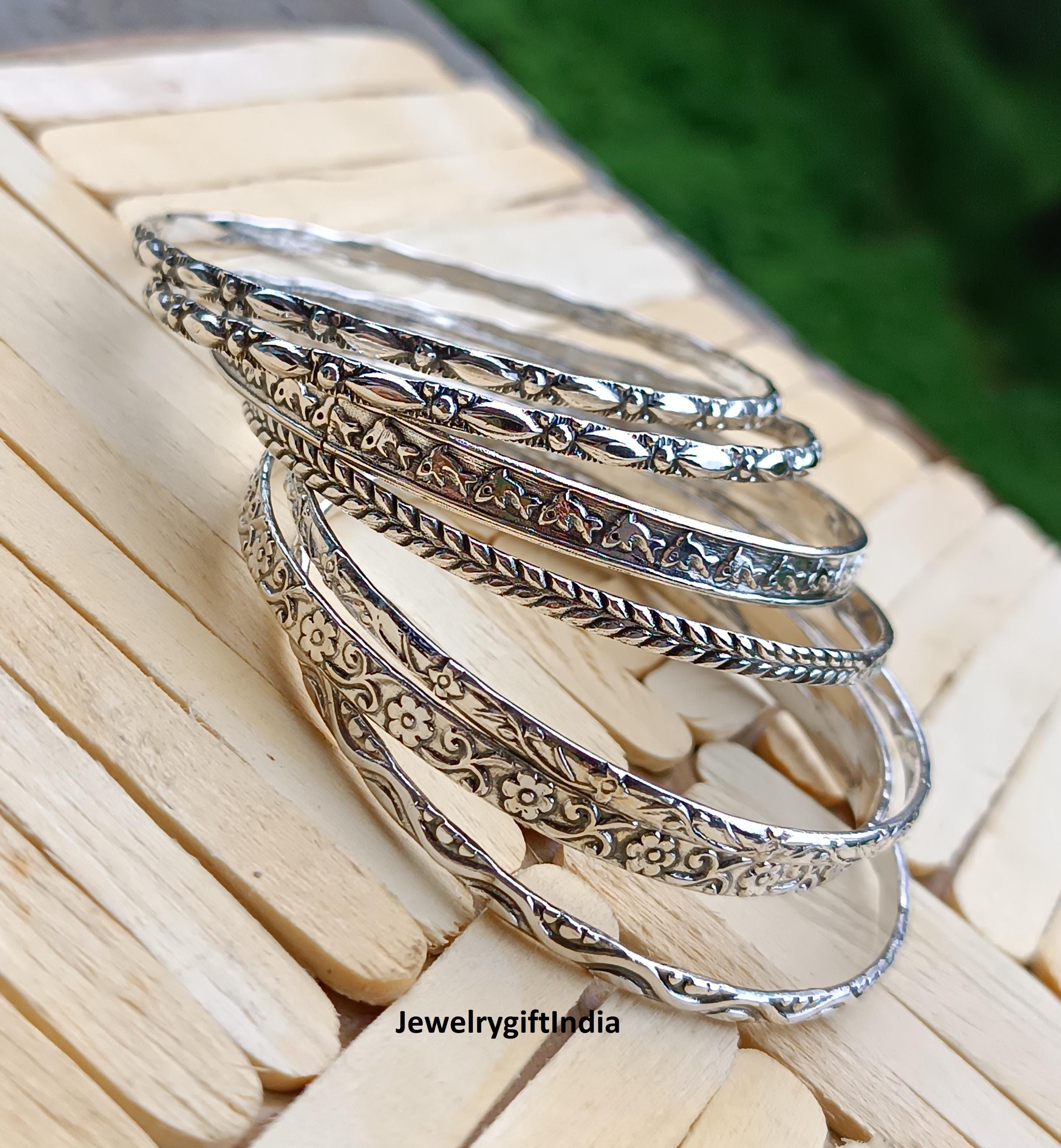 Sterling Silver Bangle Set of 7: Handmade Boho Jewelry - Etsy
