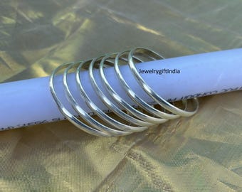 Set of 7 Sterling Silver Bangles: Handmade Boho Stacking Bracelets