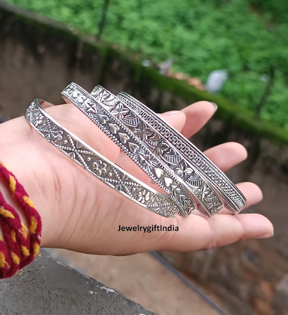 Sterling Silver Bangle Set of 5: Indian Boho Jewelry - Etsy