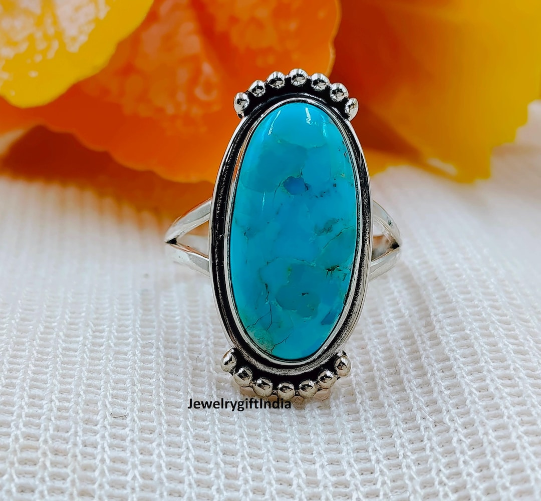 Large Oval Turquoise Ring , Handmade 925 Sterling Silver Ring , - Etsy