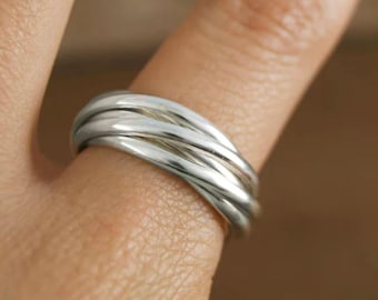 Handmade Sterling Silver 5-Band Rolling Ring: Interlocked Statement Ring