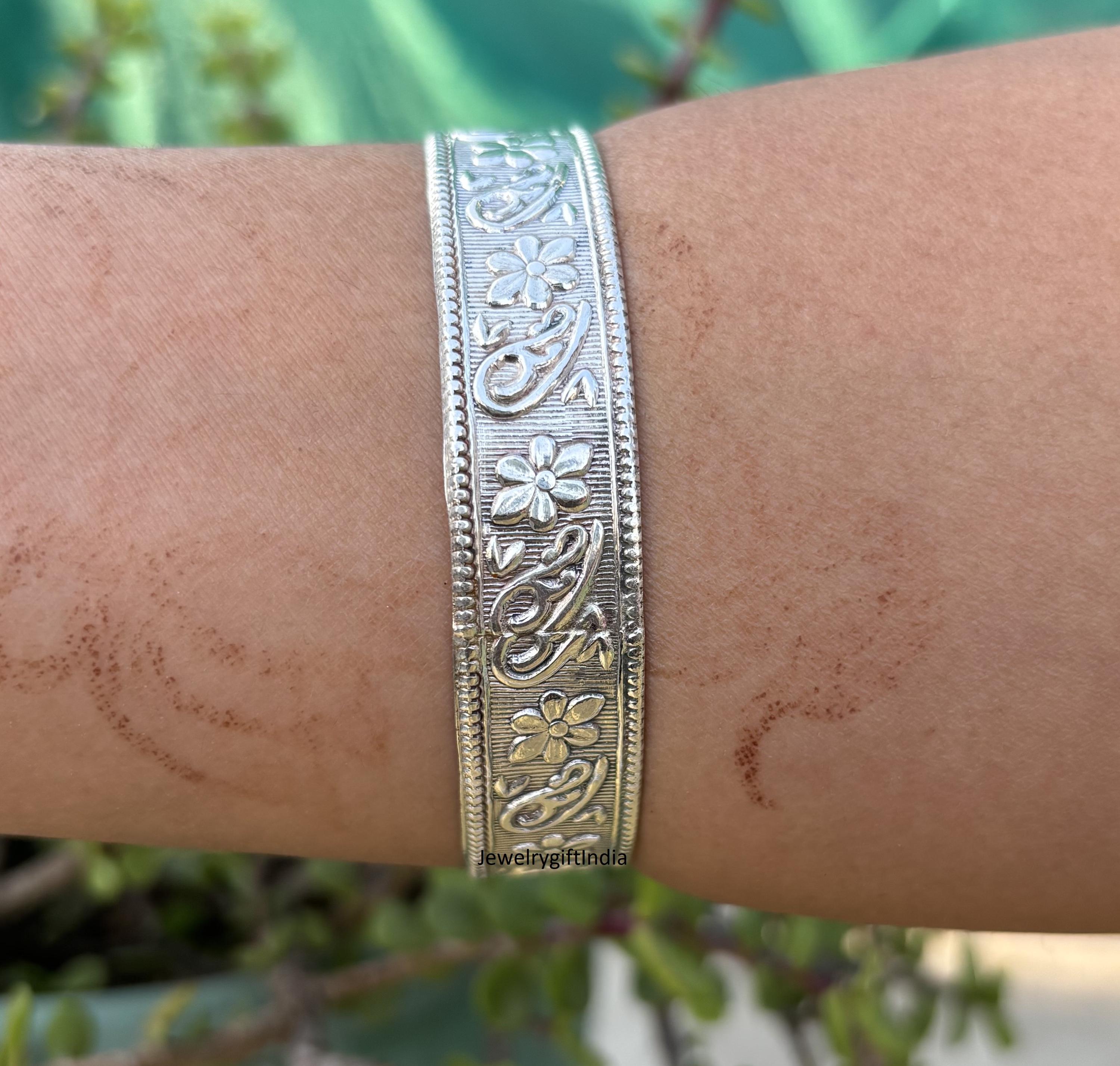 Bracelet Gourmette Ancien En Argent Massif 925 à Motifs Fleurs - Occasion - Fabriqué En France