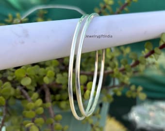 Set of 2 Sterling Silver Bangles: Thick Domed Stackable Bracelets
