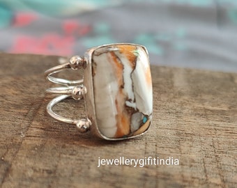 Handmade Oyster Copper Turquoise Sterling Silver Ring: Statement Wedding Jewelry