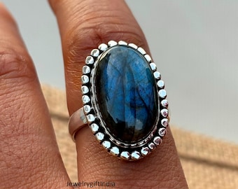 Handmade Sterling Silver Labradorite Statement Ring