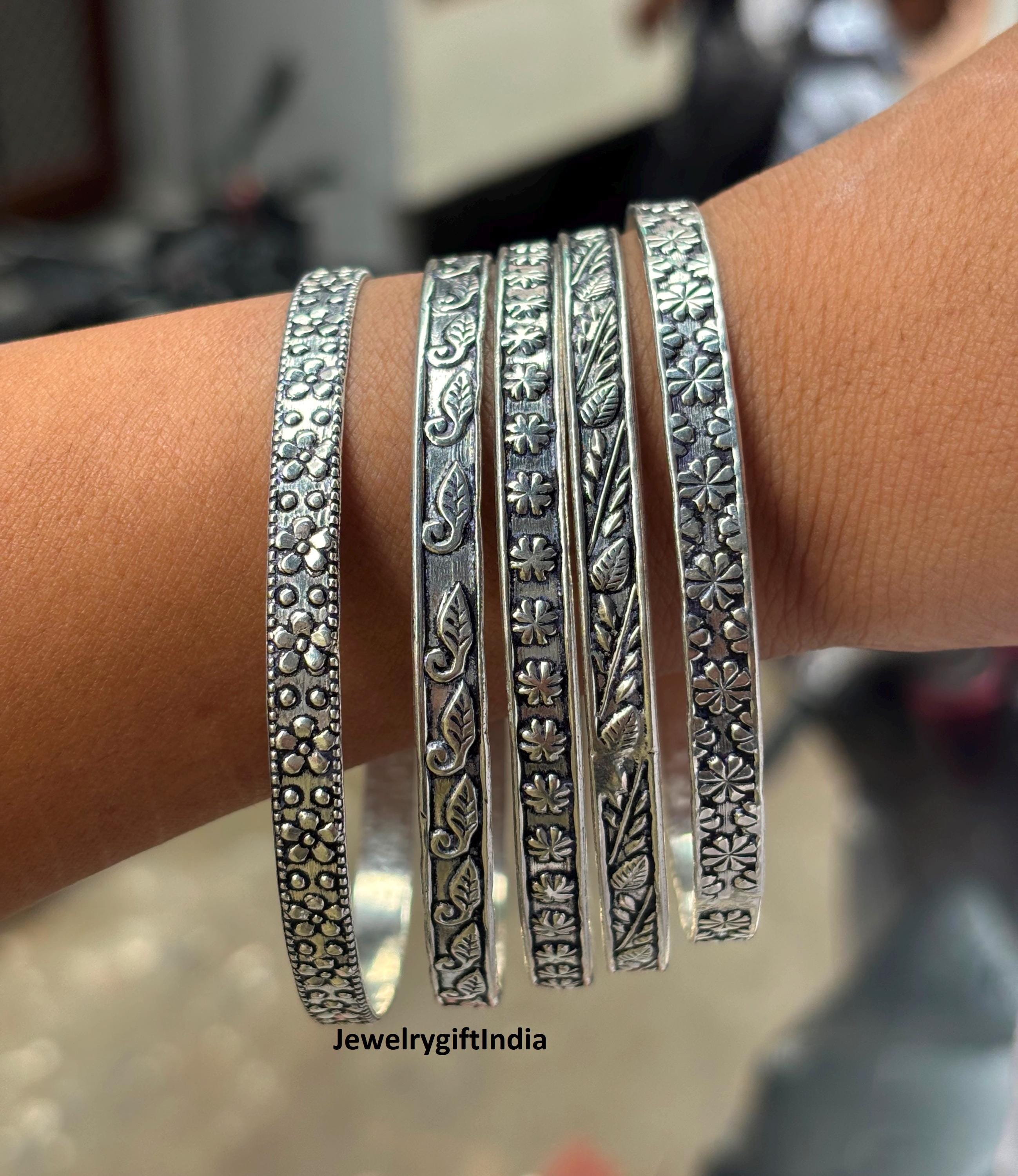 Sterling Silver Bangle Set: Thick Stacking Boho Bangles - Etsy