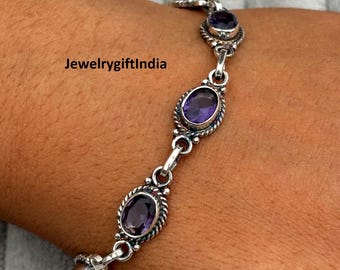 Handmade Amethyst Bracelet: 925 Sterling Silver Gemstone Jewelry