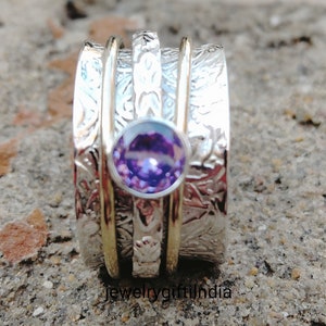 Amethyst Spinner Ring: 925 Sterling Silver Meditation Band
