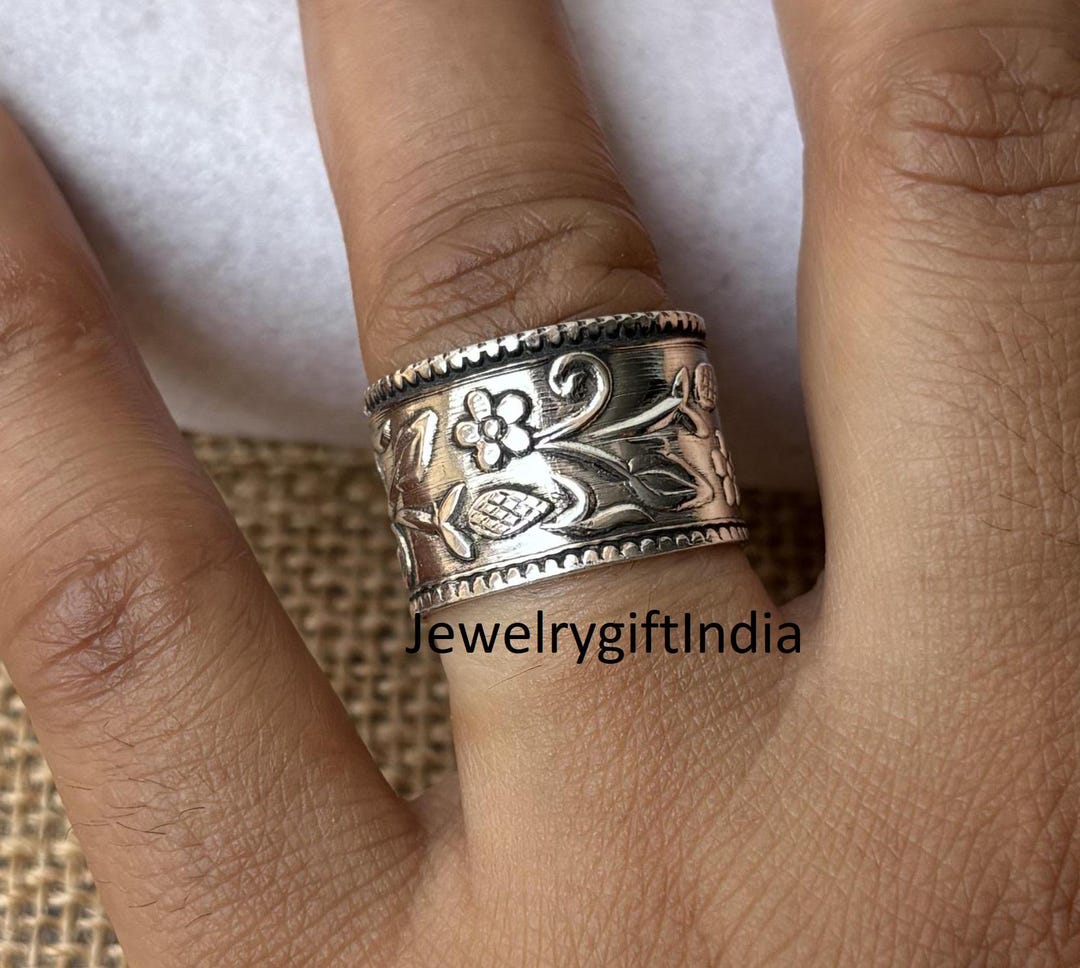 Handmade Sterling Silver Wide Band Ring: Floral Statement Ring - Etsy