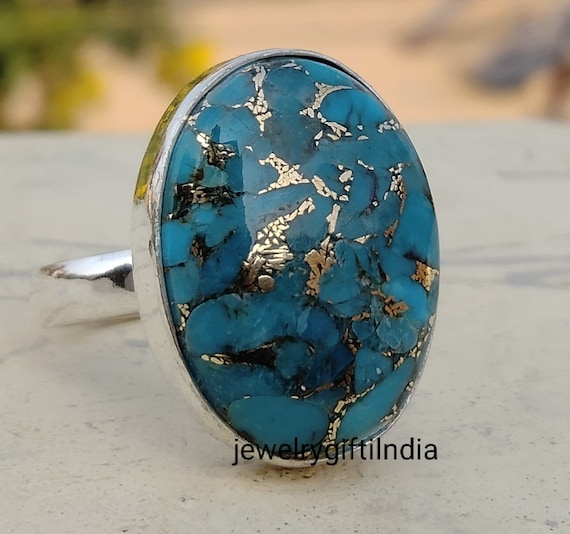 Handmade Copper Turquoise Ring: 925 Sterling Silver Gemstone Ring