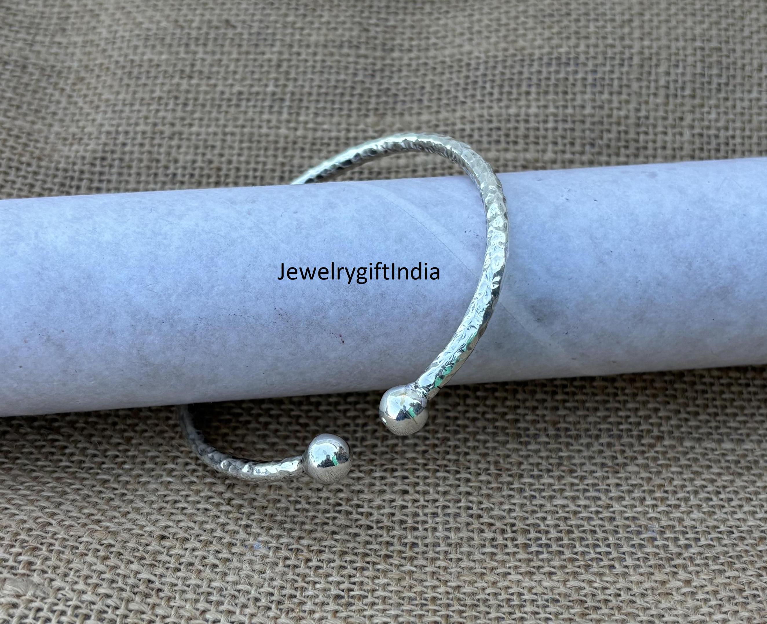 ブレスレット Bubble Arm Bangle (Silver) Double Ball Bangle, Sterling Silver Cuff Bangle, Adjustable