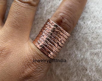 Copper Stacking Rings Set: Hammered Twist Bands, Boho Ring