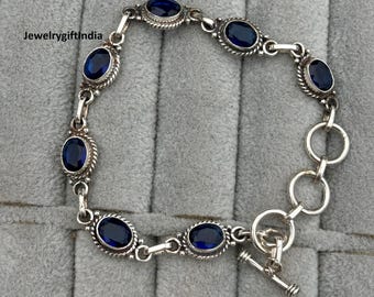 thumbnail image 2 of Handmade Natural Blue Sapphire & 925 Sterling Silver Adjustable Bracelet - 7 Inch 2 of 5
