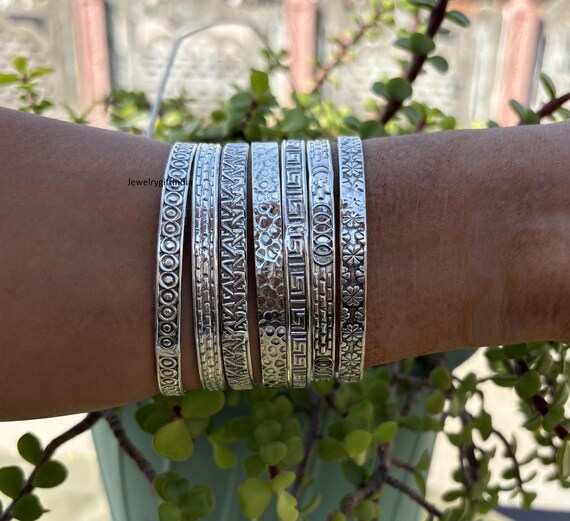 Sterling Silver Stacking Bangles - Semanario 7 Day Set - Etsy
