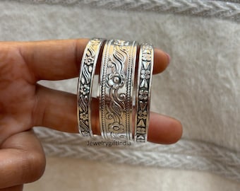 Sterling Silver Bangle Set: Western Indian Boho Stacking Bangles