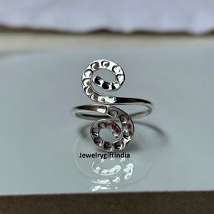 Handcrafted Hammered Sterling Silver Spiral Ring: Adjustable Boho Style
