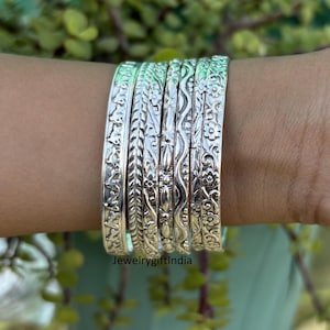 Sterling Silver Bangle Set: 925 Boho Stacking Bangles