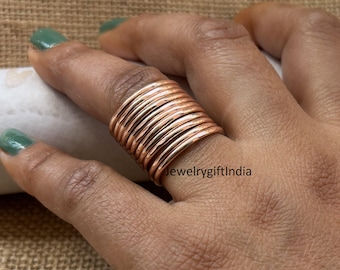 Copper Stacking Ring Set: Hammered Twist Bands, Boho Ring (11 Piece)