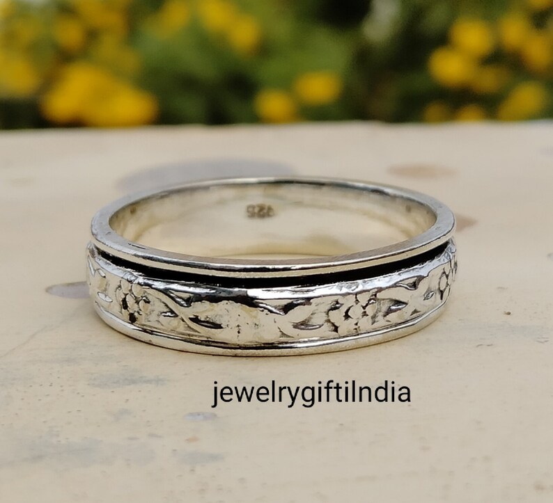 Handmade Sterling Silver Spinner Ring: Floral Meditation Worry Ring - Etsy