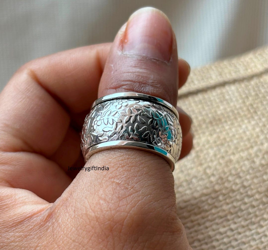 Handmade Sterling Silver Wide Band Ring: Spinner Anxiety Meditation ...