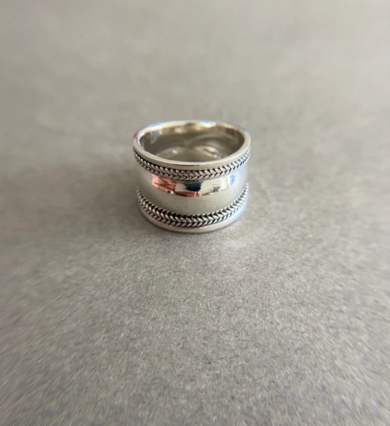 Thick Wide Band, Spinner Ring, 925 Sterling Silver Ring, Dome Ring, Chunky Fidget Meditation Ring, Silver Spinner Anxiety Rings image 6