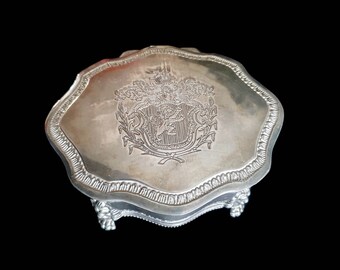 Vintage Jewelry Box. Silver Plate 1970's. Dieu Et Mon Droit British Royal Crest