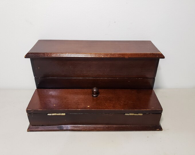 Vintage Wood Desk Organizer Letter Stamp Box From Bombay Company Etsy