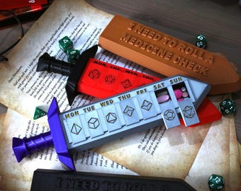 7 Day Sword Pill Container | Dungeons And Dragons | Pill Organiser | Portable Pill and Vitamin Holder | Weekly Medication Organiser
