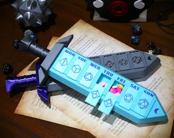 7 Day & Night Sword Pill Container | Dungeons And Dragons | Pill Organiser | Portable Pill and Vitamin Holder | Weekly Medication Organiser