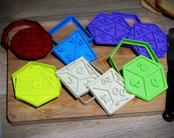 Tabletop Dice Cookie / Fondant Cutters | D20 (Nat 20 & 1), D12, D10, D8, D6 | DnD Cookie Cutter | Tabletop RPG Cookies | Fantasy Game Cutter