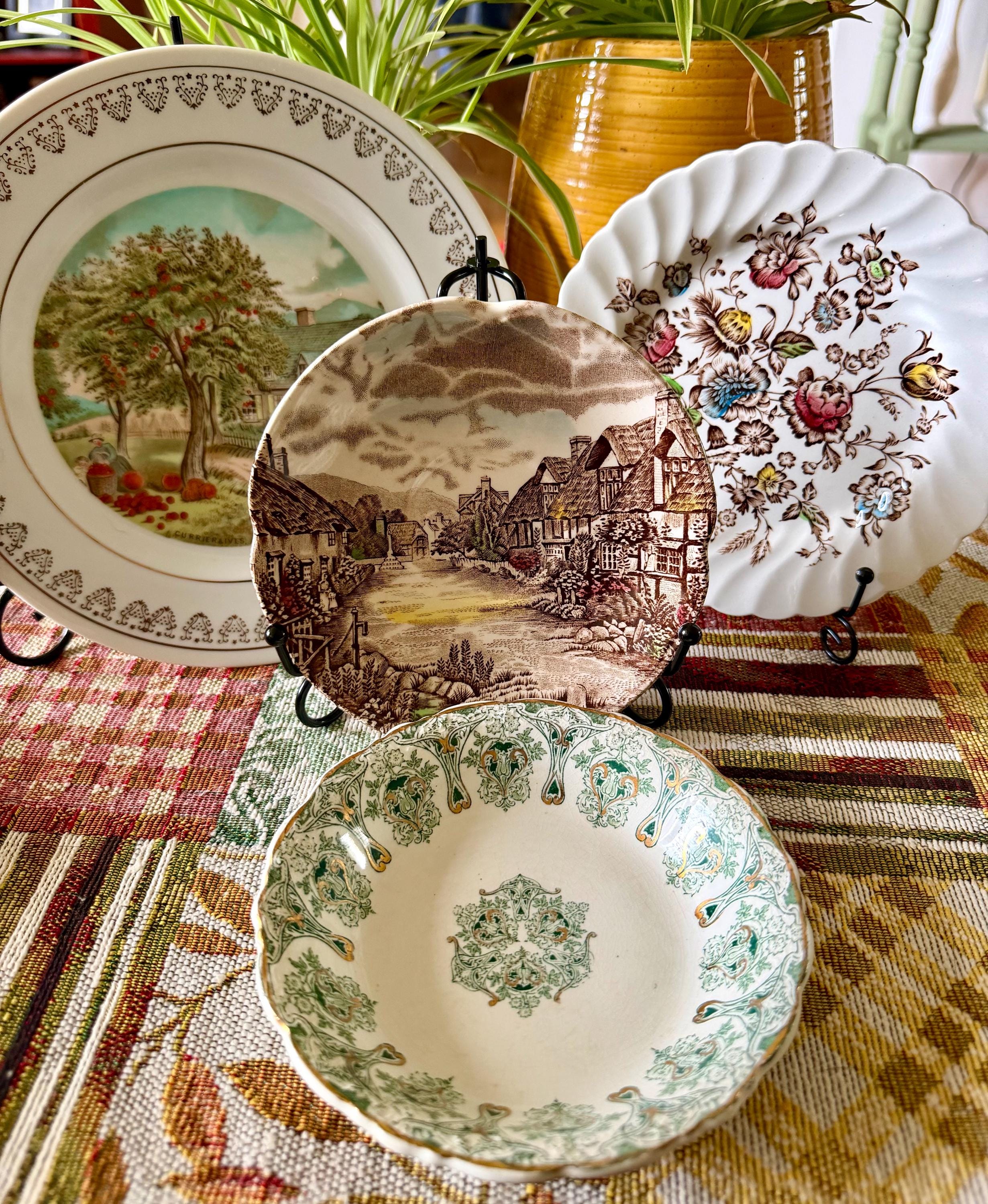 アンティークプレート　ブラウン　お花柄 Brown Floral Vintage Plates - Etsy