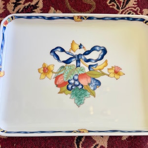 Bernardaud Limoges Rectangular Tray – Borghèse Fruit Ribbon Porcelain Vide Poche