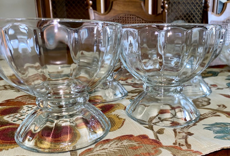 Vintage Libbey Clear Glass Ribbed Pedestal Dessert Bowls Etsy