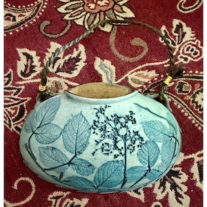 Moon Gallery Malaysia Wall Pocket Vase, Blue Leaf Relief Stoneware