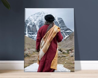 Sadhguru Canvas Art - "The Mountain From Beyond" - Spiritual Wisdom for Your Space - Isha Yoga Guru Meditation Decor - Conscious Gift
