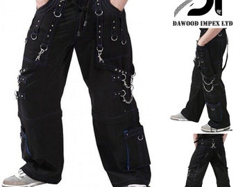 Men Gothic Cyber Trouser Blue Thread Bondage Pant Punk Shorts Metal Studs Trouser Pant Gothic wears pants DI-863