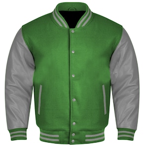 Varsity Baseball Hand made College Lettermen Retro Bomber Forest Green Wool & Gray Leather Jacket ~ Gift for Him ~ Gift for Her