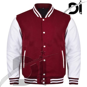 Hand-Stitched Varsity Baseball College Lettermen Retro Bomber Maroon Wool & White Leather Jacket ~ Gift for Him ~ Gift for Her