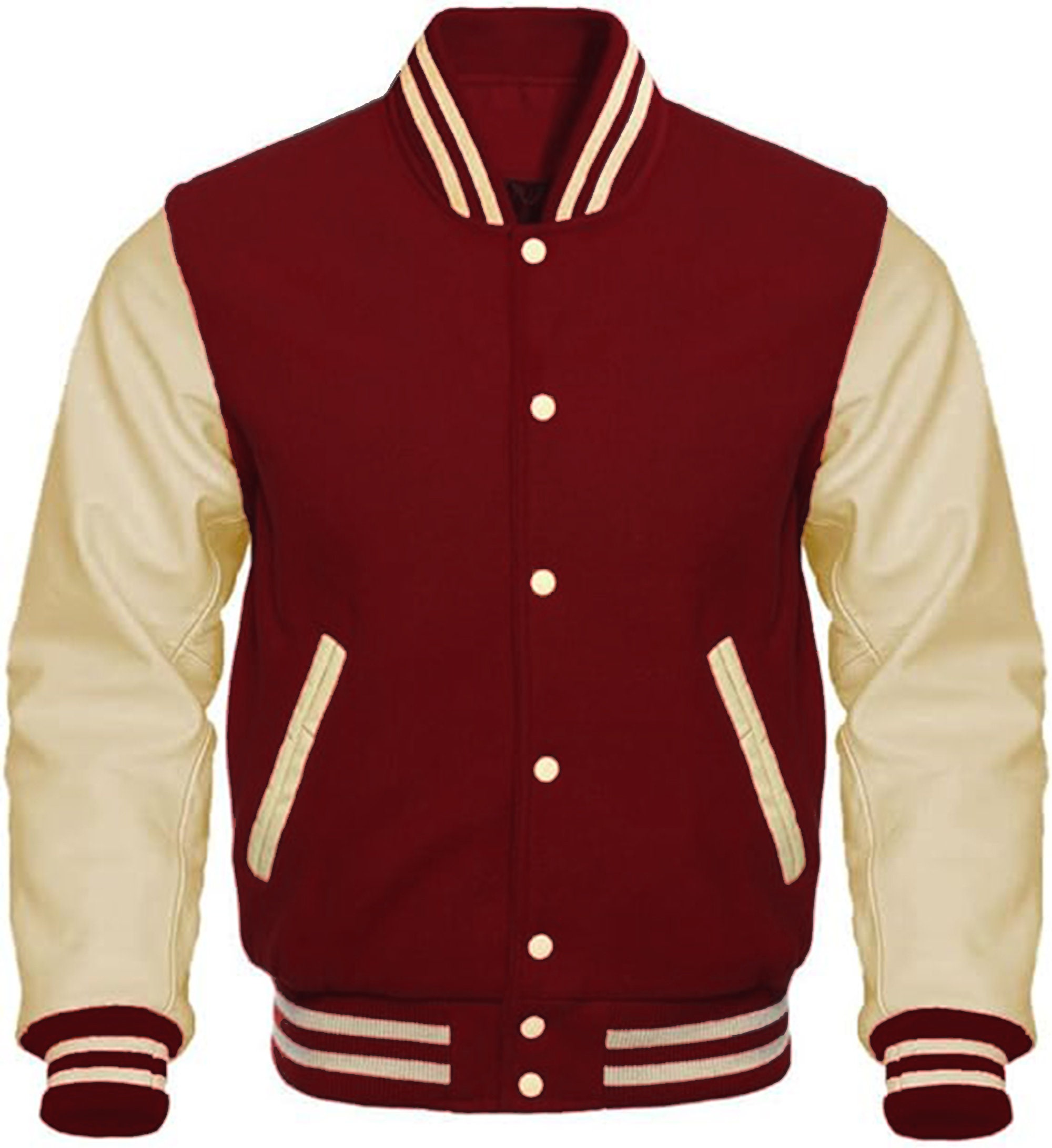 Varsity Hand-tailored  Baseball College Lettermen Retro Bomber Maroon Wool & Cream Leather Jacket ~ Gift for Him ~ Gift for Her