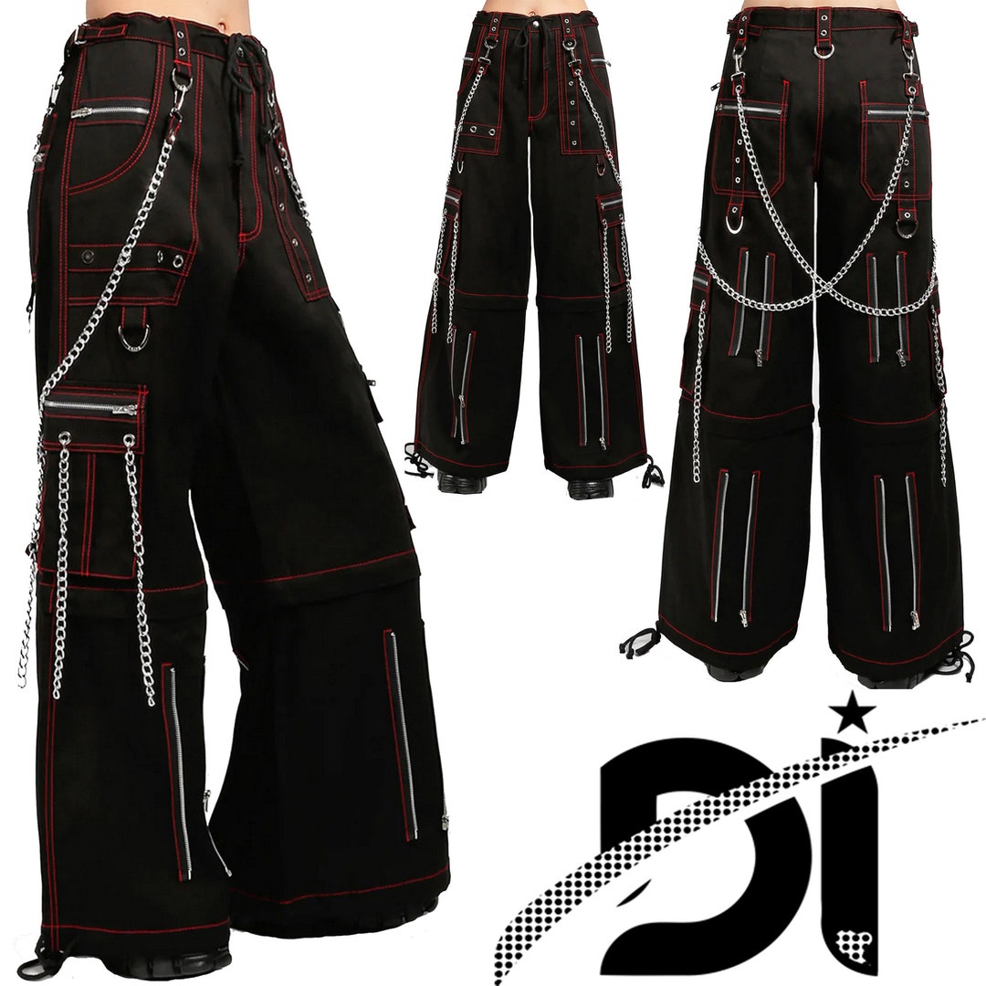 Women Gothic Bondage Rock Black Punk Buckle Zips Chain Strap Trouser/Tripp Pants
