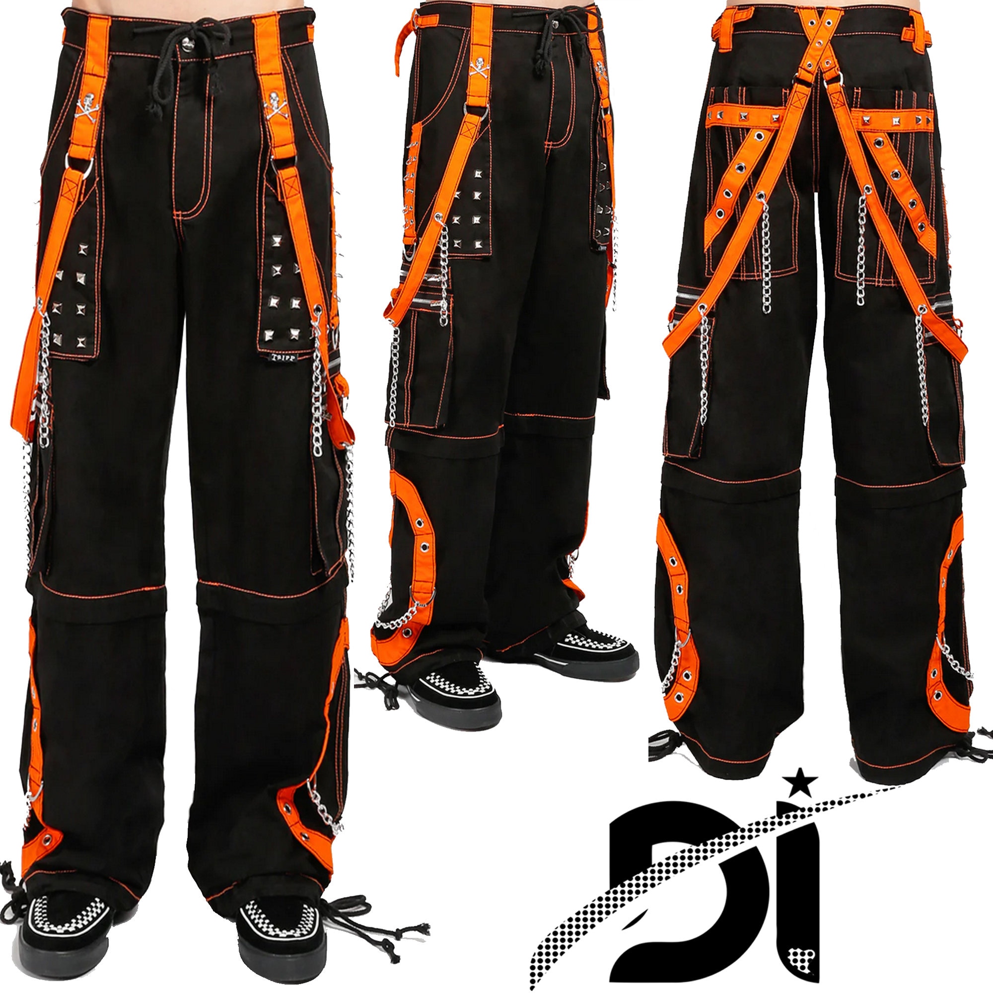 Hand Built Unisex Gothic Orange Threads & Strips Pant/short