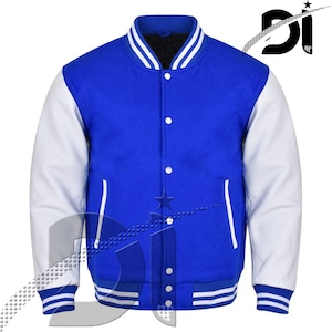 Varsity Hand-Woven Baseball College Lettermen Retro Bomber Royal Blue Wool & White Leather Jacket ~ Gift for Him ~ Gift for Her