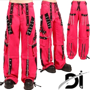 Unisex Handmade Gothic Dark Cuff Punk Buckle Zips Chain Strap Punk Trousers with understated Gothic Electro Pants
