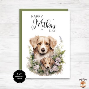Tarjeta de felicitación vertical para el Día de la Madre de 5 x 7 para imprimir con una linda familia de perros, tarjeta para ocasiones especiales, tarjeta para el Día de la Madre, tarjeta de descarga instantánea